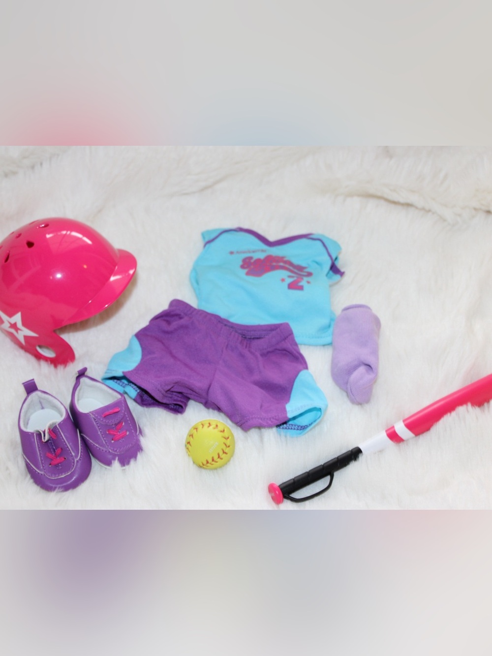American Girl doll softball set includes bat and and ball